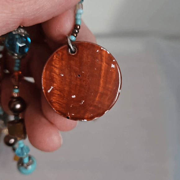 Beaded Turquoise And Brown Necklace Monogram CHS Fashion Jewelry Highschool - Picture 4 of 4